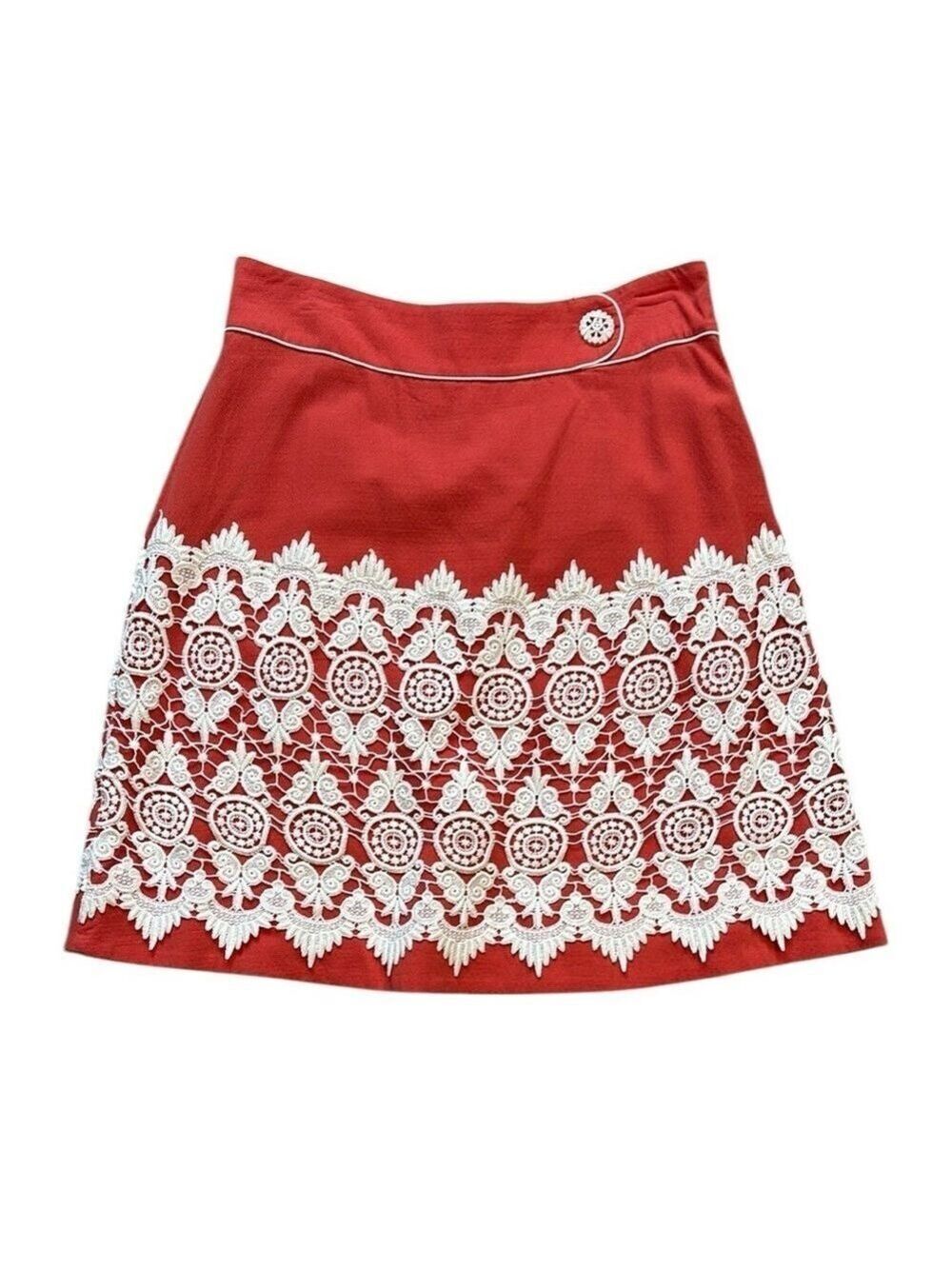 Anthropology Floreat A-Line Skirt Lace Orange Coral Size 8